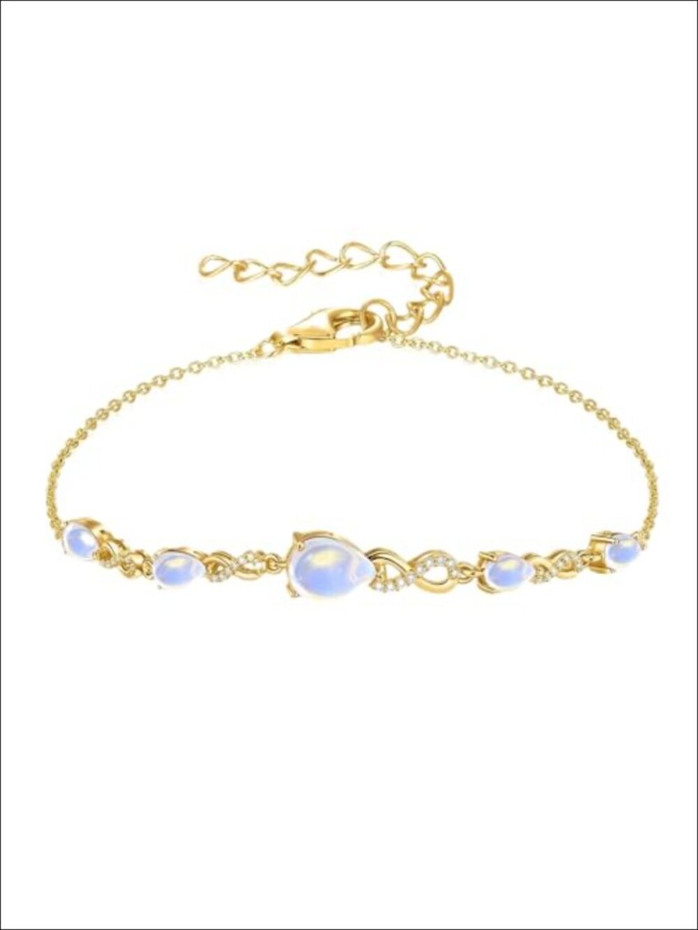 18K-Gold-Plated Sterling Silver Birthstone Infinity Teardrop Charm Link Bracelet
